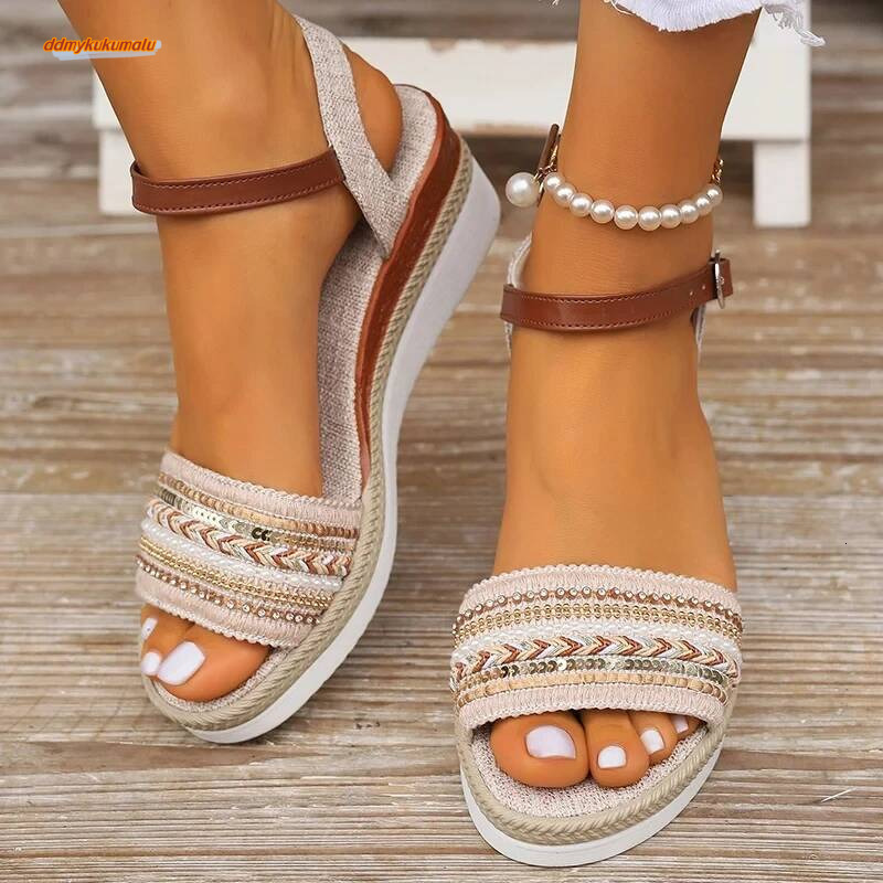 Women's Braided Casual Sandals Buckle Strap Platform Wedge Sandles for Women 2024 Summer Light Non Slip Walking Sandalias Mujer ddmykukumalu