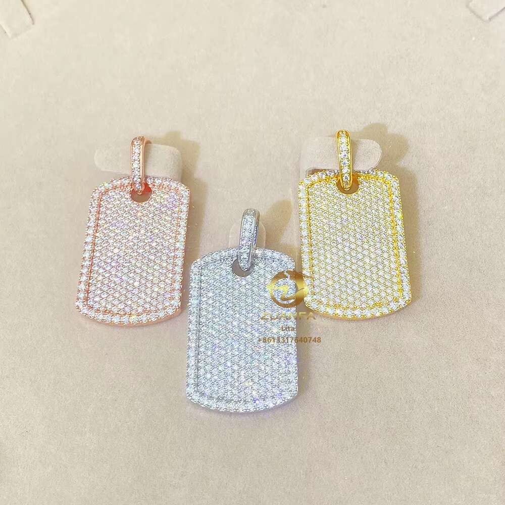 Hot Sale Best Price Fully Iced Out Moissanite Diamond Dog Tag Sterling Silver 925 Pendant