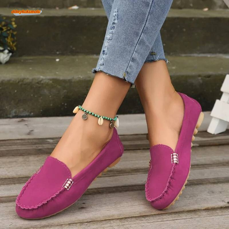 Spring/Autumn Classic Round Toe Flat Non-Slip Casual Loafers FashionTemperament Shallow Mouth Comfortable Women's Walking Shoes ddmykukumalu