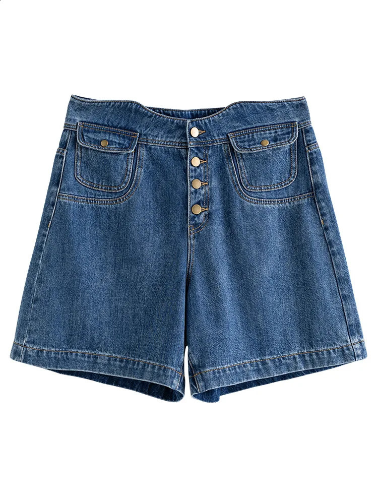 DUSHU 100% pure cotton short sleeved wave waist retro high waisted denim shorts for womens summer A-LINE fully matched casual ultra-thin denim shorts 