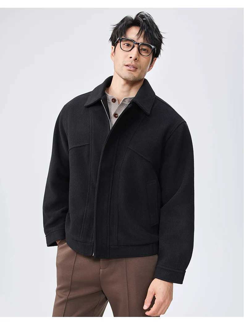 Winter Double Zipper Woolen Jacket Mens Versatile Lapel Casual Short Overcoat Thick Warm Business Social Wool Blend JacketsT251125