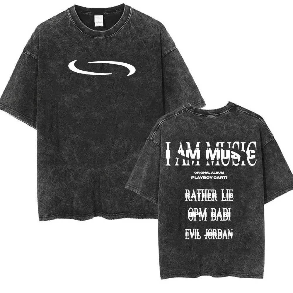 Retro Washed Playboi Carti I AM Music T-shirt Opium Ken Carson Narcissist Tour Antagonist Rap T-shirt Mens Extra Large T-shirt W250425