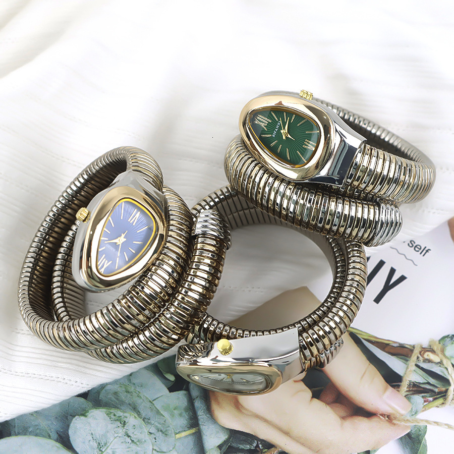 Luxury Brand Designer Watches Foreign Trade Snake-Shaped Watch Gold Elegant Women's Watch Creative Personality Quartz Watch High-End Bracelet Wat