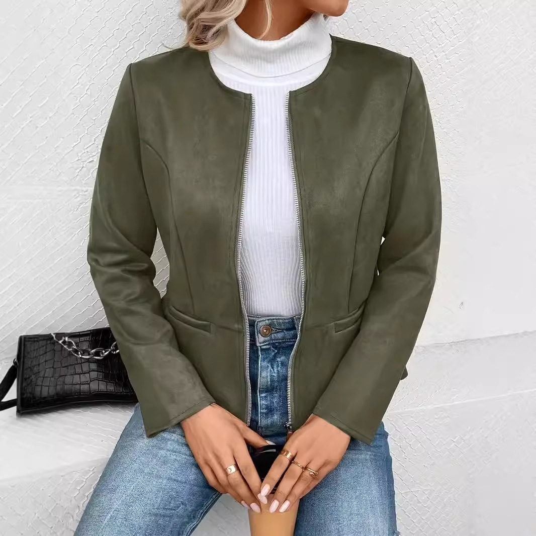 2024 autumn and winter slim fit and slimming temperament commuting zipper long sleeved jacket for women