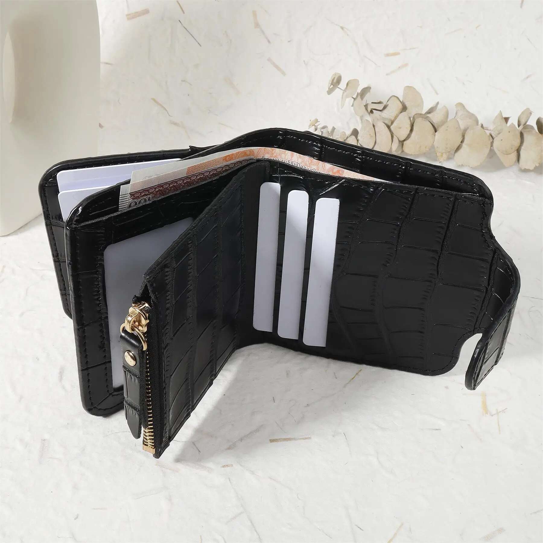 Fashionable Minimalist Short Double Layered Zippered Wallet, Lightweight Portable Small Credit Card Holder And Notebook,