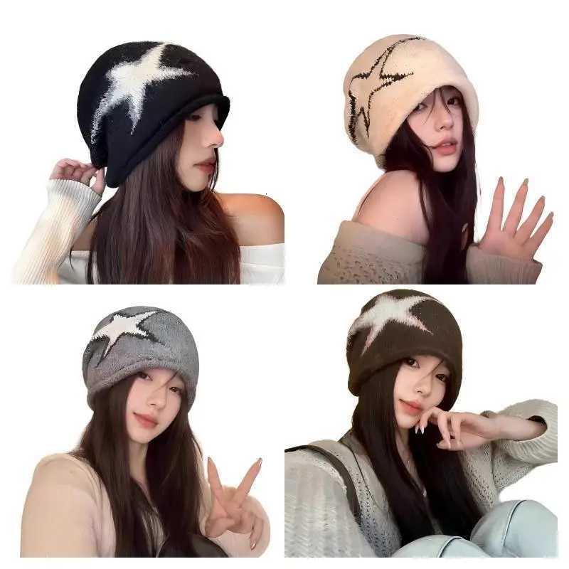 Autumn and Winter Knitted Wool Pullover Hat with Fleece Lining Large Head Circumference Ear Protection Rolled Edge Slouchy Hat W251125