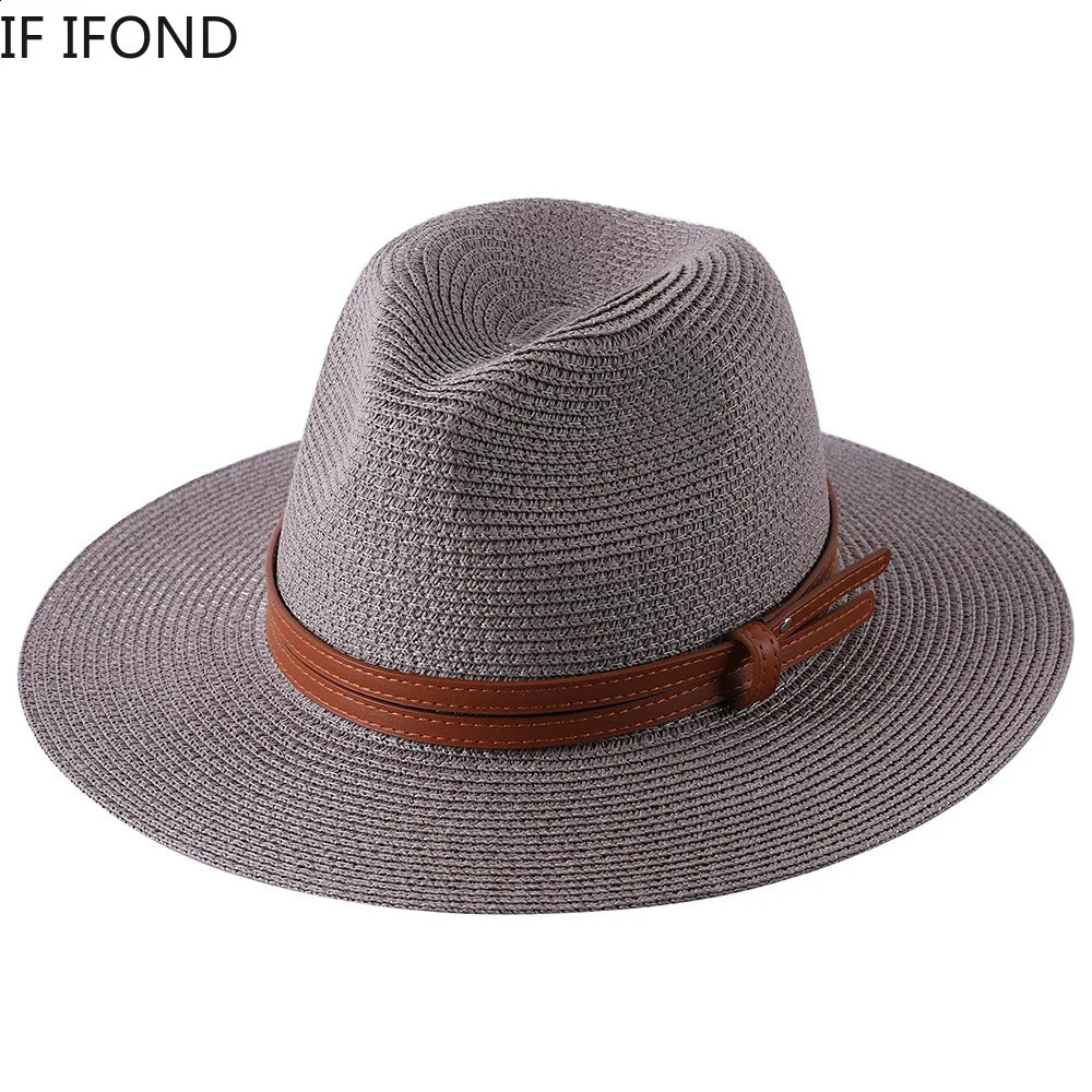 56-58-59-60CM Natural Panama Soft Shaped Straw Hat Summer Women/Men Wide Brim Beach Sun Cap UV Protection Fedora Hat 250420