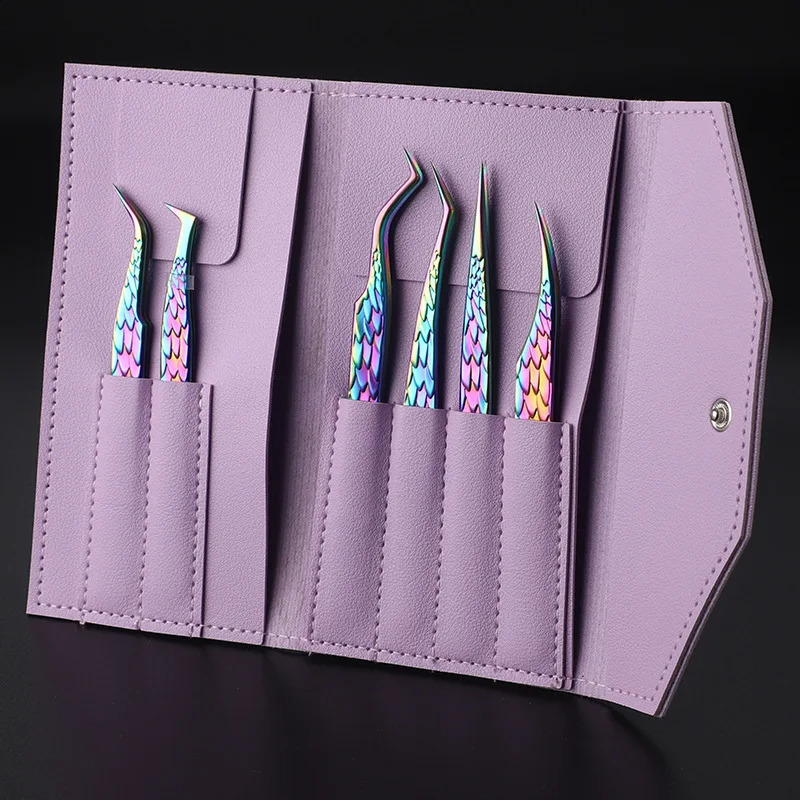 6pcs False Eyelash Tweezers Anti-slip Eyelash Extension Tweezers Stainless Steel Fiber Tip Lashes Precision Tweezer Makeup Tools 250422