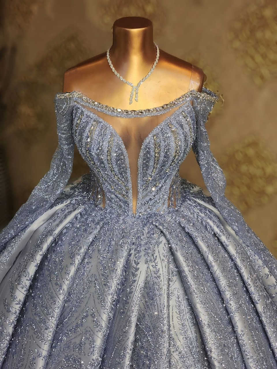 Exquisite Evening Dresses For Women Off Shoulder Long Sleeves Gown Sequins Sweep Train Dress Party Customized Dress