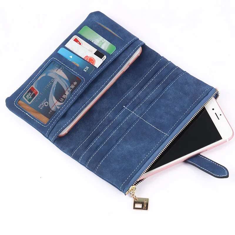 2023 New Fashion Women Wallets Drawstring Nubuck Leather Zipper Wallet Women's Long Design Purse Two Fold More Color Clutch