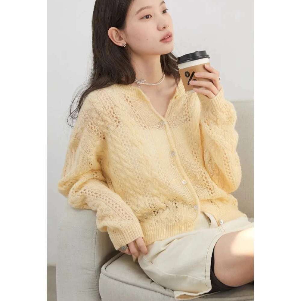 CHIC VEN Cardigan Loose Casual Mohair Hollow Knitted Sweaters Female Short Jumpers Spring Summer 2025 Tops