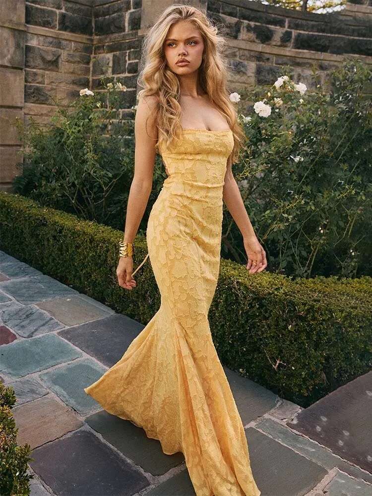 Dongdumaoyi Townlike Elegant Maxi Long Mermaid Dress Women Spaghetti Strap Spring Summer Jacquard Nightclub Sexy Party Dresses