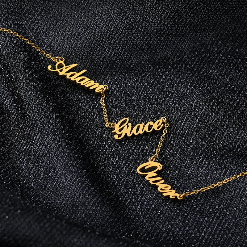 Custom Multiple Name Necklaces For Women Gold Plated Stainless Steel 2 3 4 5 Names Necklace Family Christmas Jewelry Gift 250425