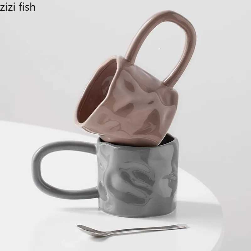 Creative Irregular Ceramic Mug Office Large Handle Coffee Mug Milk Cup Breakfast Cup Household Couple Water Cups Milk Tea Cup Y251125