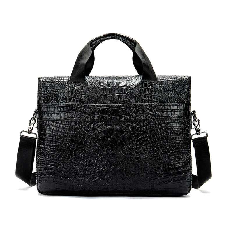 Genuine Leather Men's Bag, Business Briefcase, Crocodile Patterned Computer Handbag, Fashionable Single Shoulder Crossbody Bag