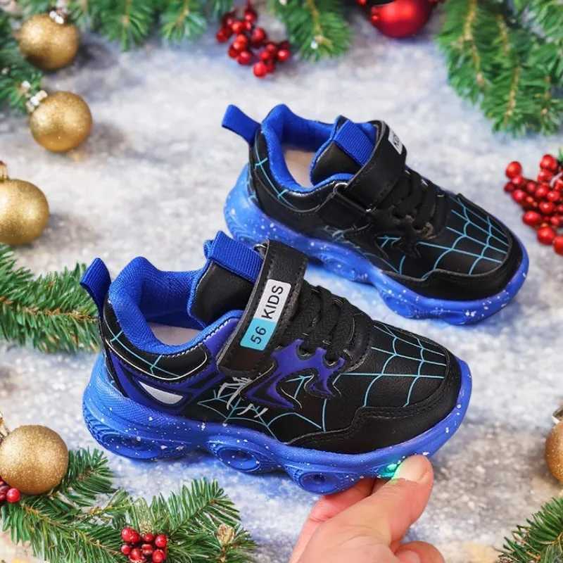 Cartoon Led Light Up Childrens Shoes Sneaker 1-6 Year Old Boys Girls Spring Autumn Casual Red Black Pu Leather ShoeW251125 XJ260303