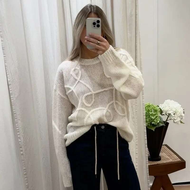 Fashion Casual Pullovers For Women Solid Color Round Neck Long Sleeve Knitted Sweater Loose Female 2024 Y2k Autunn Winter New
