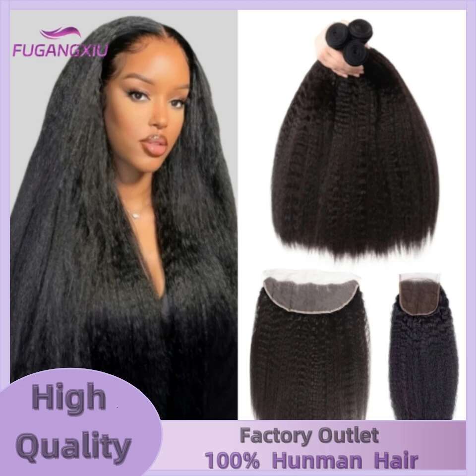 12A Raw Indian Kinky 3 Closure Human Hair HD Yaki Straight Weave Bundles With Frontal
