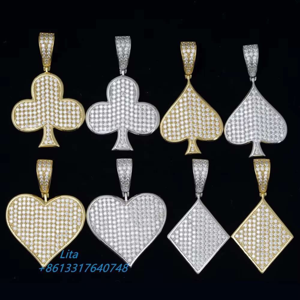 Factory Price 925 Sterling Silver Poker Fully Diamond Pendant Iced Out Silver Chain Moissanite Pendant Men
