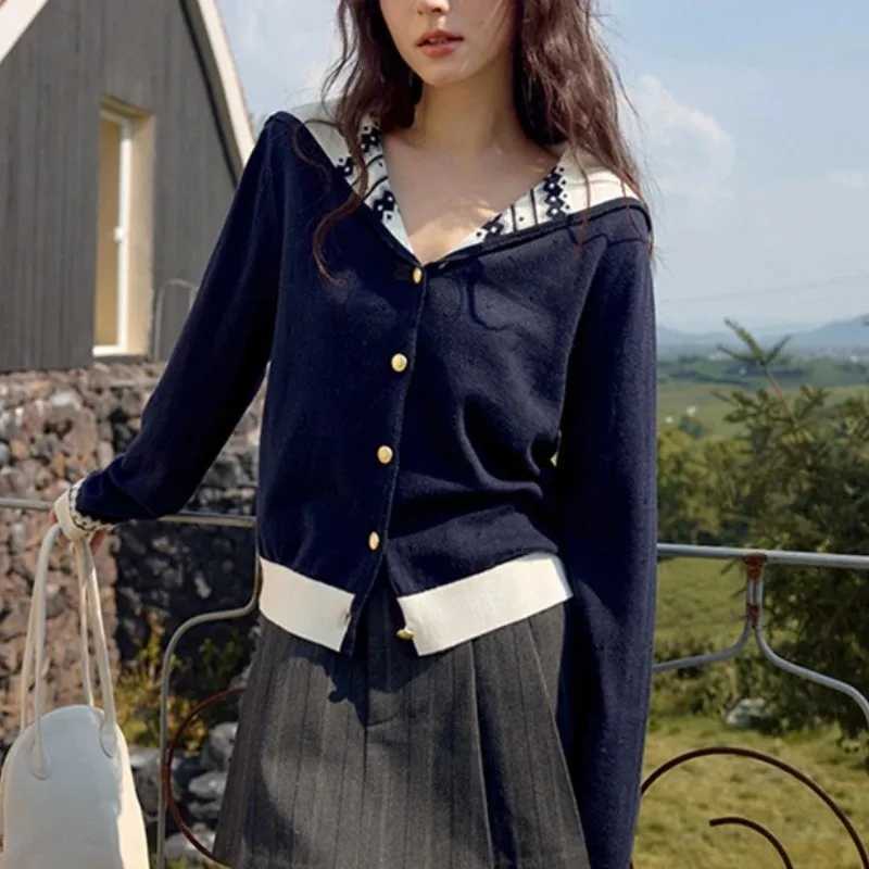 Autumn Women Long Sleeve Sailor Collar Elegant Knitted Cardigan Sweater 2025 Fashion Winter Casual Korean Style KnitwearT251125