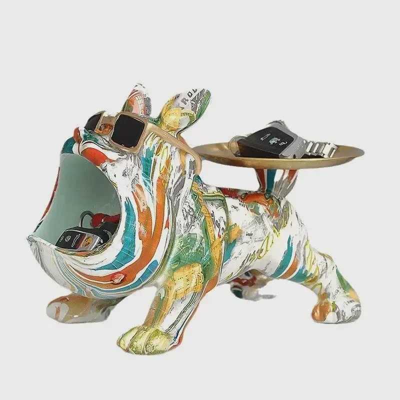 Luxury Resin French Bulldog Colorful Animal Figurine Cool Dog Statue with Tray Living Study Room Bedroom Home Office Decor Gift Y251125