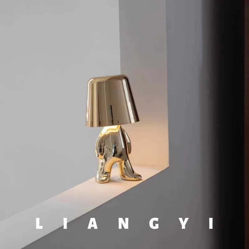 Thinker Golden Statue Table Lamp - Italian Ins Style Rechargeable Night Light for Bedroom DecorM251125