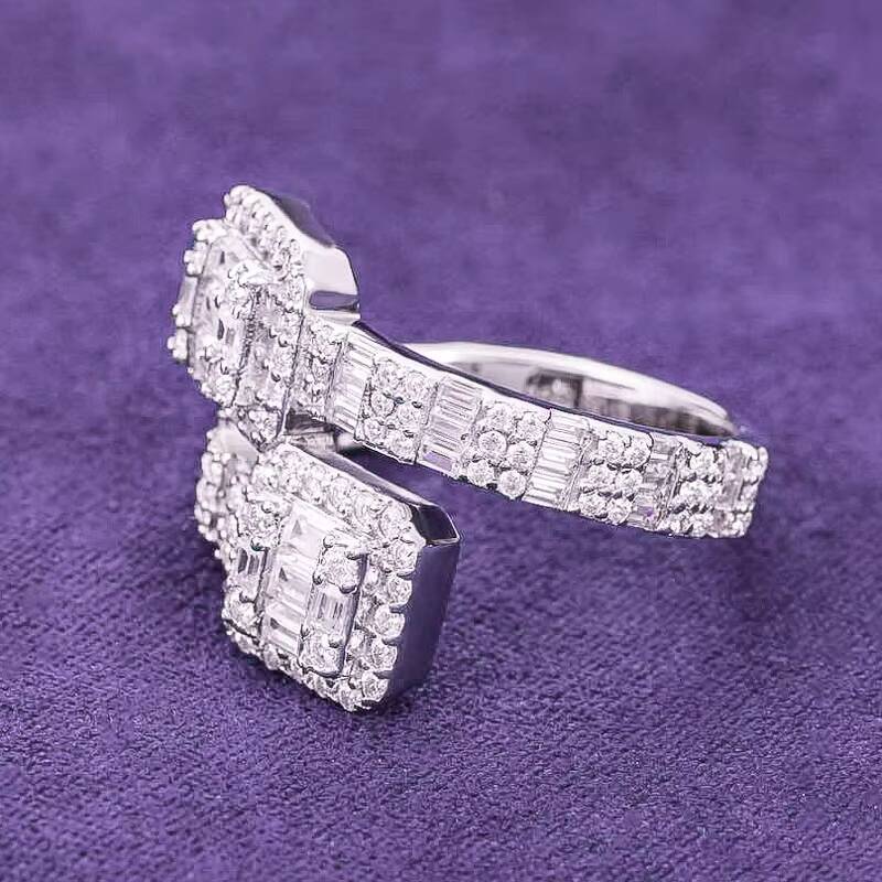 Hip Hop Mens Womens 925 Sterling Silver VVS Moissanite Cluster Split Shank Baguette Ring Fine Jewelry Passed Diamond Tester