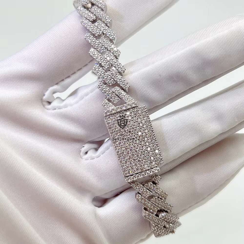 Wholesale Iced Out Jewelry GRA Certificate 7inch 8inch Hip Hop Mens Moissanite 10mm Silver Cuban Bracelet