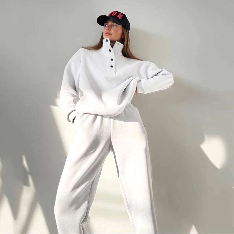 2024 Top New Women's Casual Sports Suit Solid Color Standing Collar Female's Hoodie Sport Pants Two Piece Set