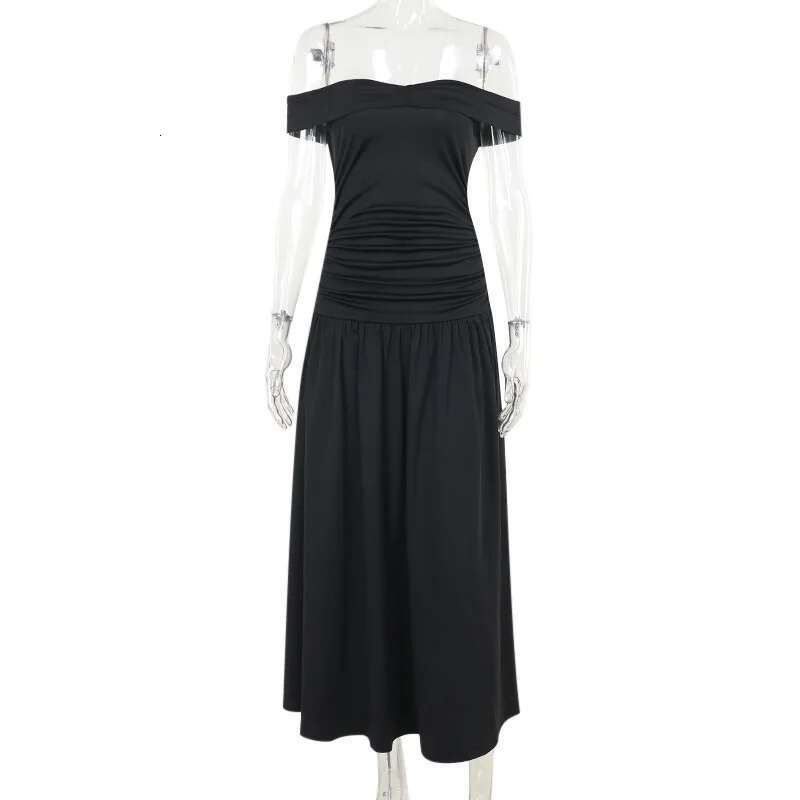 Dongdumaoyi Townlike Elegant Pleated A Line Dress Women Off Shoulder Maxi Long Summer Backless Nightclub Sexy Party Dresses
