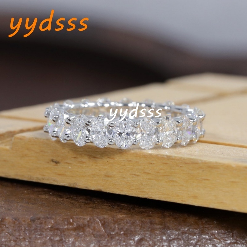 18K White Solid Gold 5.2*3.6mm Oval Cut Full Prong Set Luxuery Stackable Ring For Women Lab Grown Diamond VCD HPHT Women Gold Ring