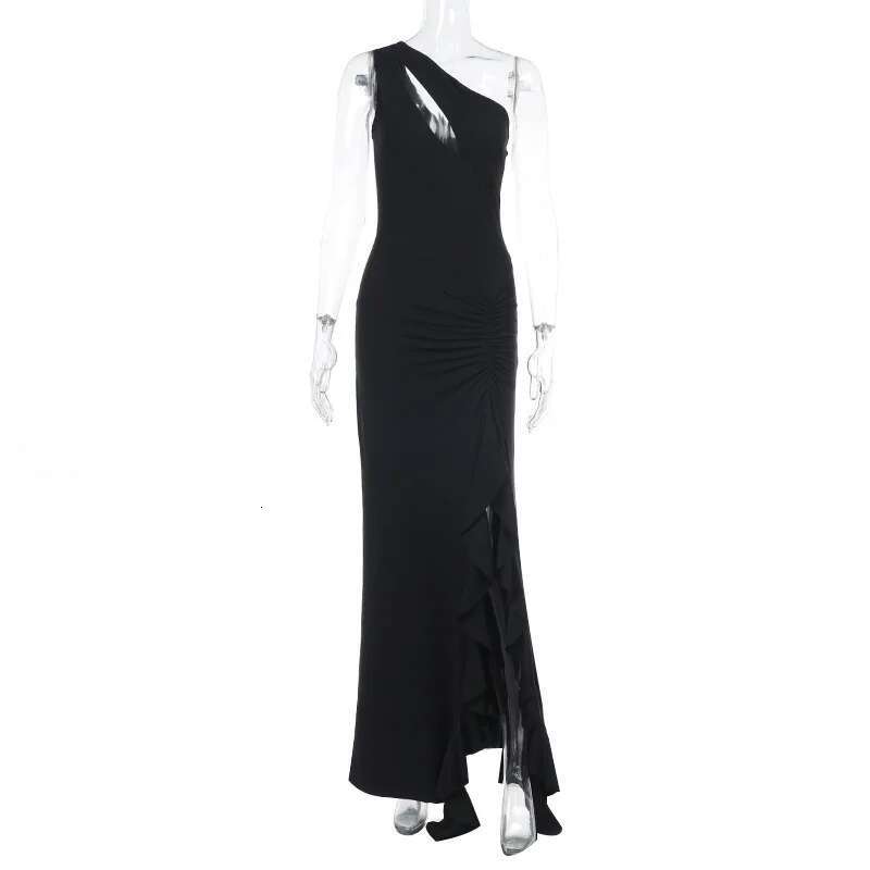 Dongdumaoyi Townlike Ruffles Asymmetrical Maxi Long Dress One Shoulder Spring Summer High Split Nightclub Sexy Party Dresses