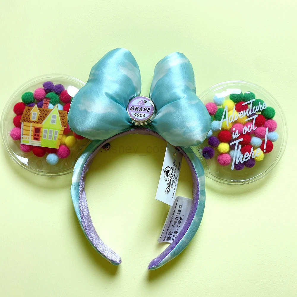 Disney UP Air Cushion Mickey Mouse Ear Headband Disney Cartoon Blue Sky Grape Soda Water Badge Plush Headwear Decorative Gift X250425
