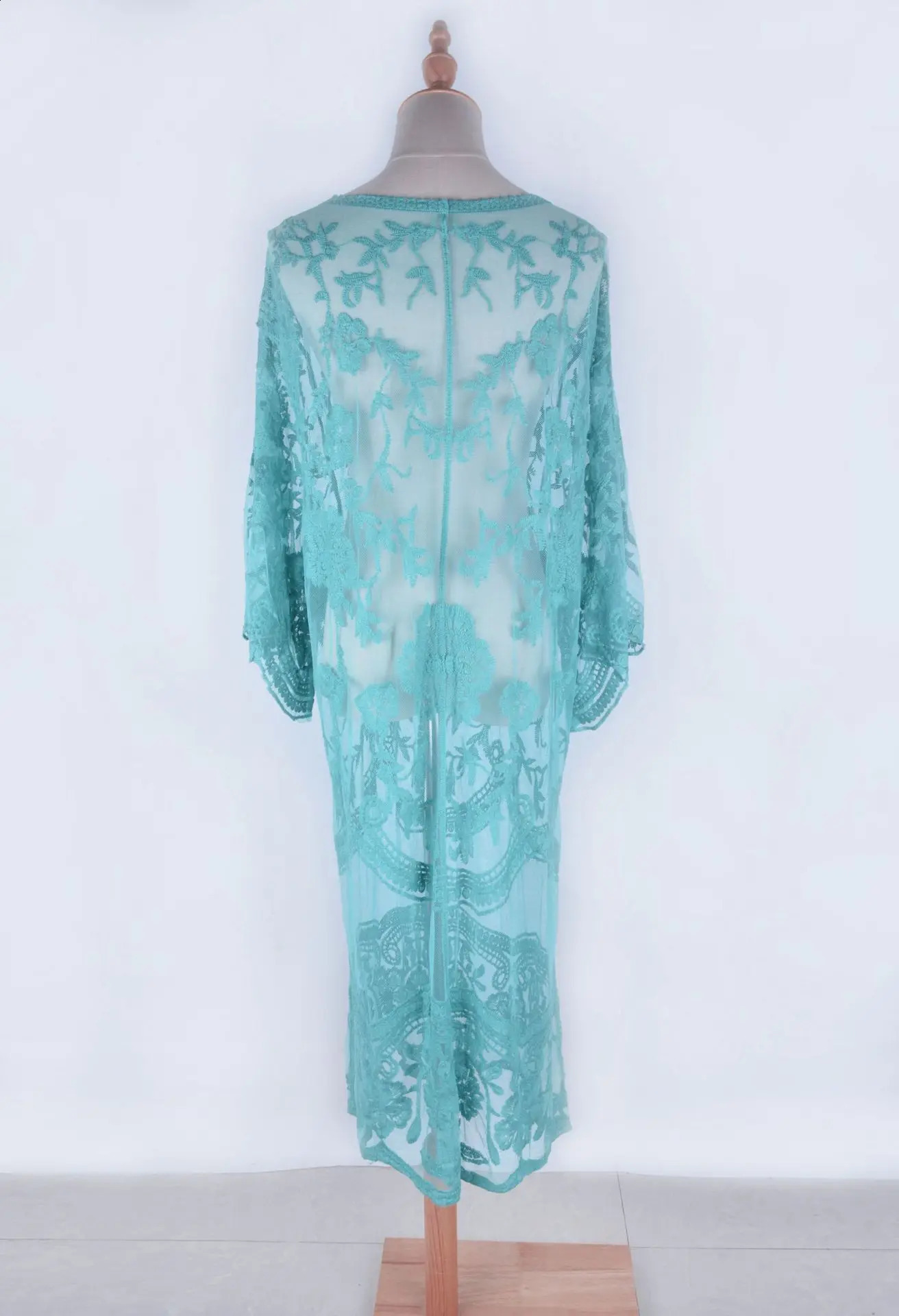 Womens loose swimsuit kimono open collar lace crochet floral top 250422