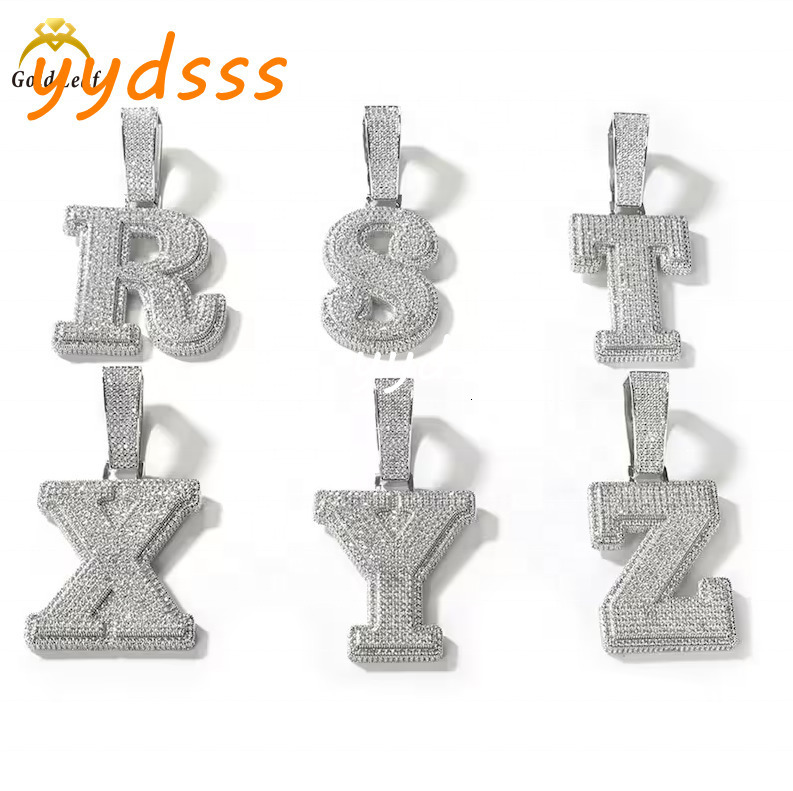 Hiphop Jewelry Iced Out Custom Letter Pendant 925 Sterling Silver VVS Moissanite Diamond Initial Name Pendant