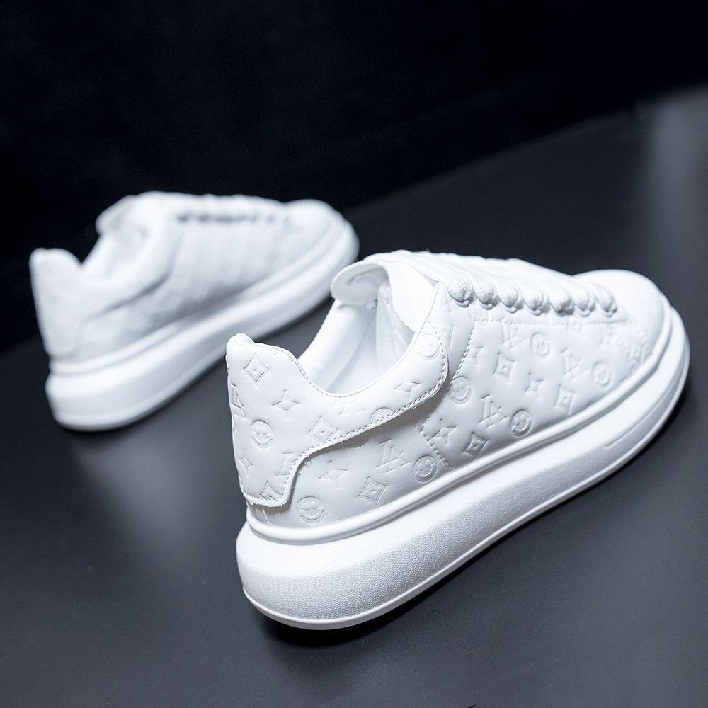 Printed platform McQueen little white shoes ancient three-dimensional flower men's shoes lovers sneakers plate shoes 2025