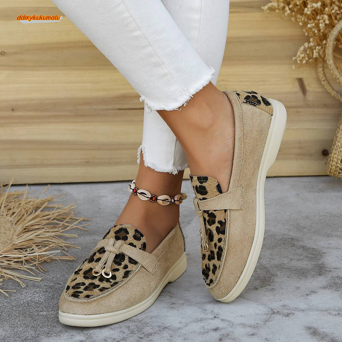 2024 New Leopard Splicing Flat Casual Brand Slip on Loafers Vulcanized Shoes Walking Single Sneakers Women ddmykukumalu