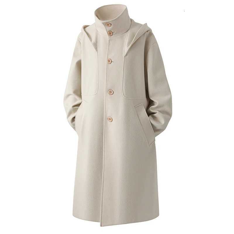 Autumn Winter Wool Blends Coats Men Hooded Turn Down Collar Fashion Youthful Vitality Long Woolen Outwear Male Loose Trench CoatT251125