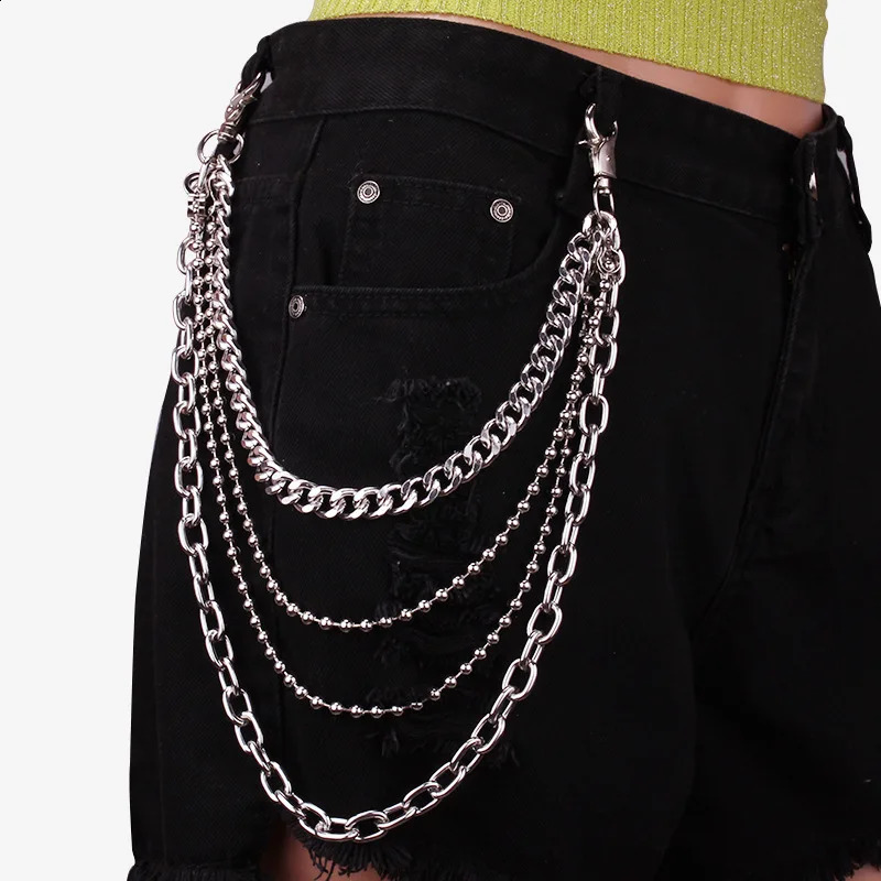 Punk Metal Cross Rivet Layered Chain Keychains for Men Women Waist Key Chain Wallet Jeans Hip-hop Pants Belt Jewelry Accessories 250424