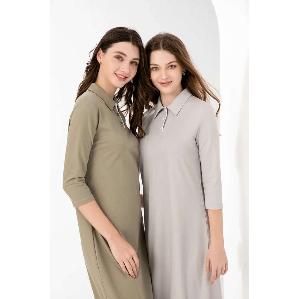 AS 2024 Summer Woman Polo Maxi Length High Quality Pique Fabric Dress With Invisible Zipper Slit ( Ship Out In 1 Day)