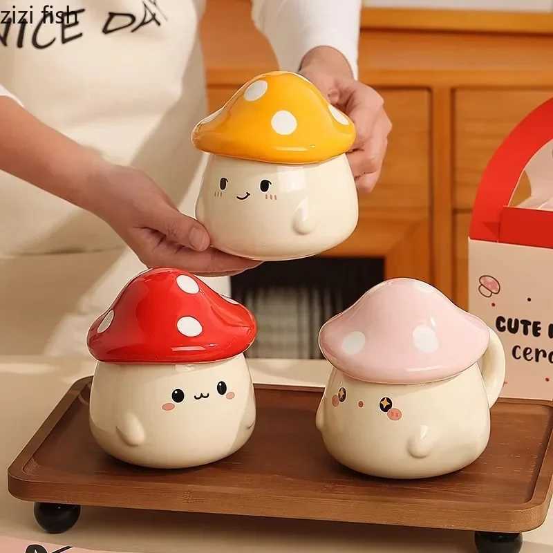 Mushroom Ceramic Mug with Lid Creative Couples Cup Latte Mug Milk Cup Oat Cup Breakfast Cups Home Drinking Cups Tea Cups Y251125