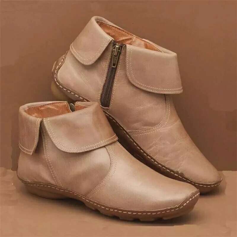 Women's Marton 2023 Spring Autumn PU Leather Ankle Boots Casual Zipper Comfort Soft Wear-Resistant Walking Footwear Mujer
