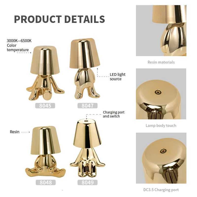 LED Little Golden Man Table Lamp Minimalist USB Bedroom Bedside Table Light Nordic Personality Luxury Design Room DecorationM251125