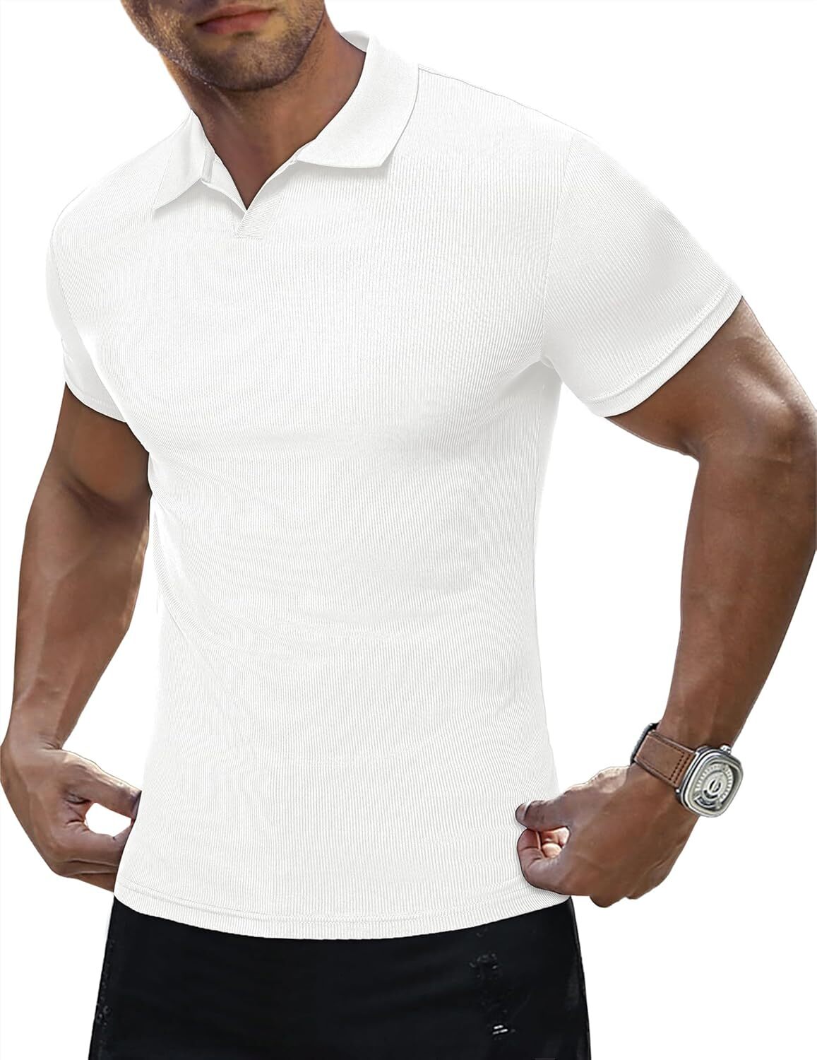 Mens Polo shirt Men's Muscle V Neck Polo Shirts Casual Short Sleeve Slim Fit Ribbed Golf T Shirt Athletic Tee