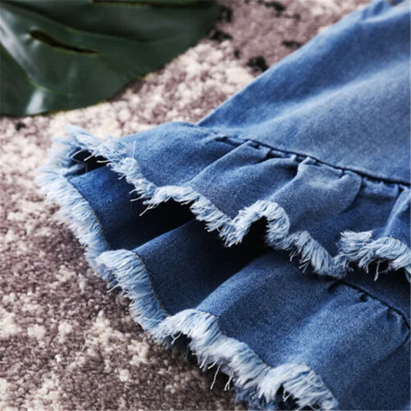 1-6 year old baby girl A-Line pleated skiing blue mini pleated edge girl summer high waisted denim skiing 250424