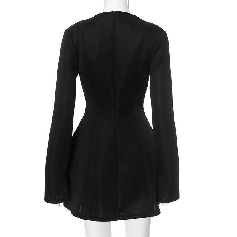 Dongdumaoyi Townlike Pockets Waist Wrap A Line Dress Women Mini Autumn Winter Deep V Neck Nightclub Sexy Party Dresses