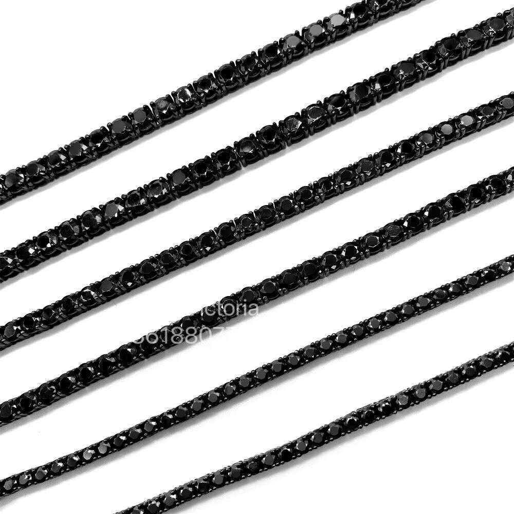 New Fashion Hip Hop Iced Out Men Necklace S925 Sterling Silver 3MM 4MM Black Colored Moissanite Tennis Chain