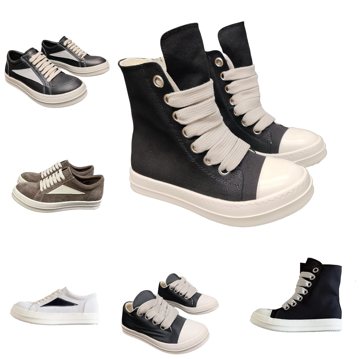 Designer Ro Owens Brand VINTAGE Sneakers Mens Women Low Black White Furry Canvas RO Outdoor Sports Casual Shoes DRKSHDWS Brushed Cotton Genuine Leather Luxury Boots