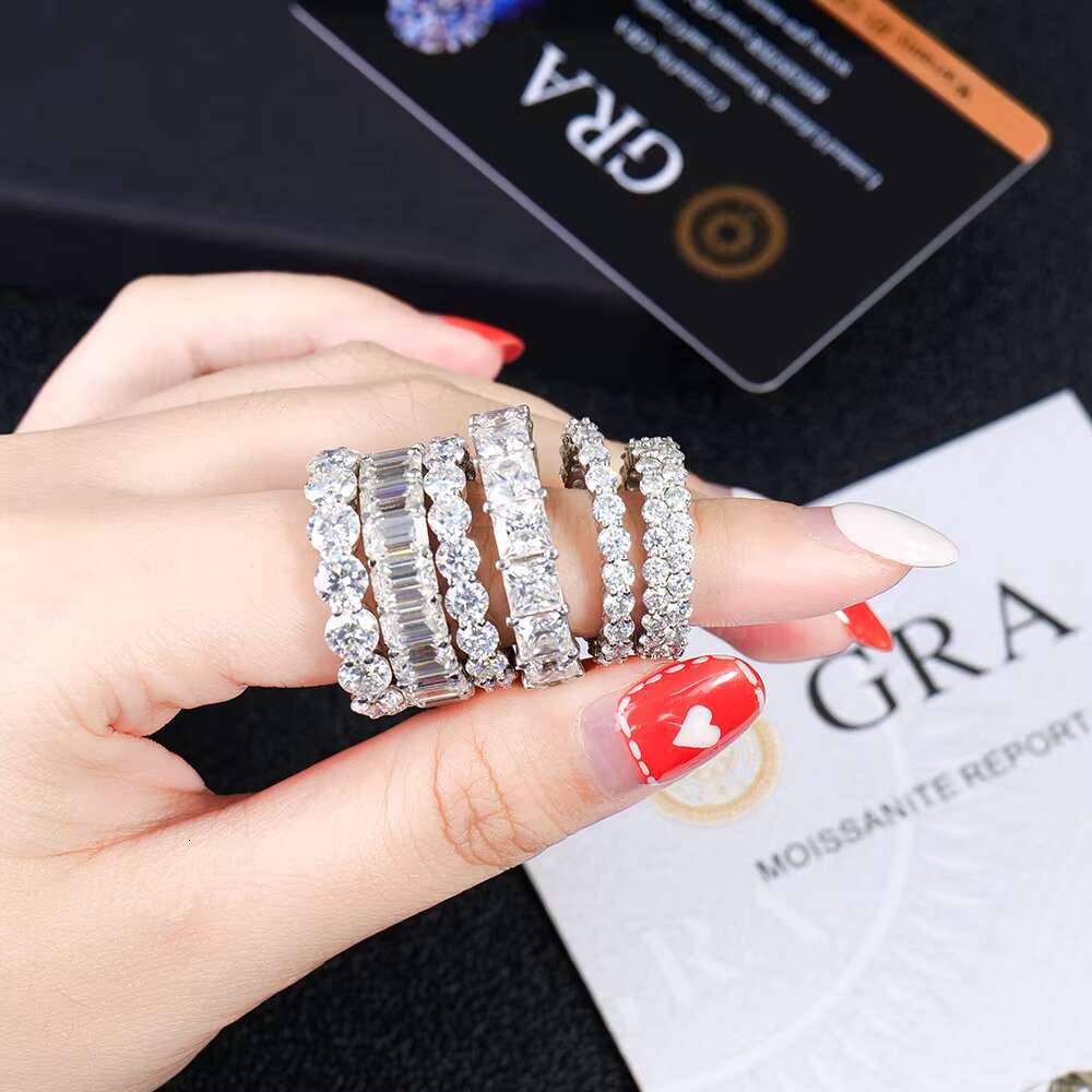 Stocks Fine Jewelry Moissanite Tennis Rings 925 Sterling Silver Full Circle Double Row Moissanite Rings Hip Hop Jewelry