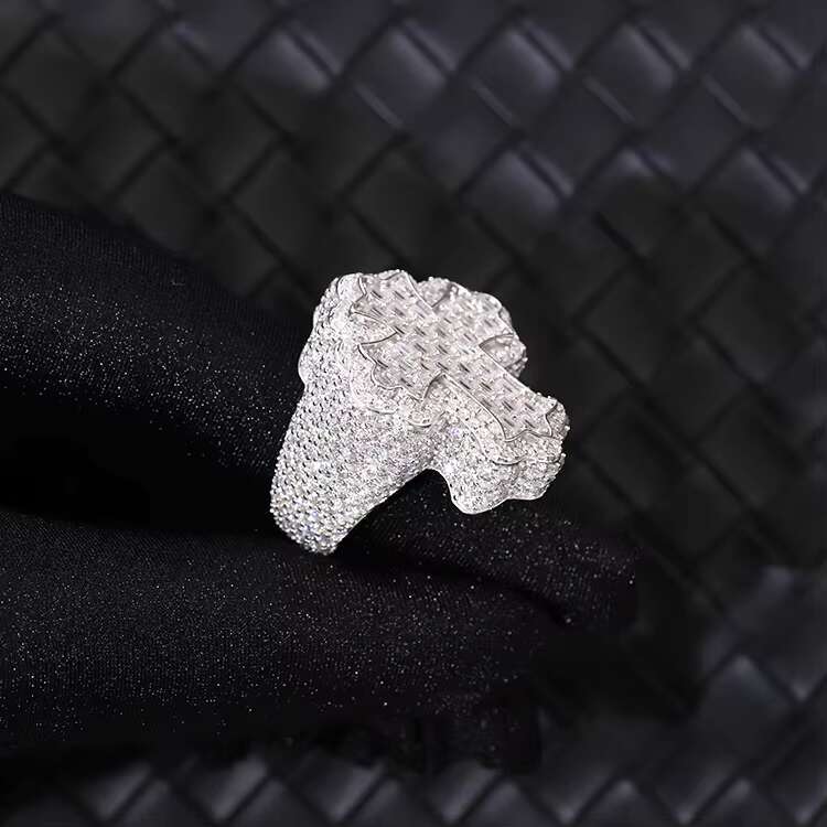 Customized Mens Ring White Gold Plated S925 Sterling Silver With Vvs Moissnaite baguette Ring Cuban Cross Ring